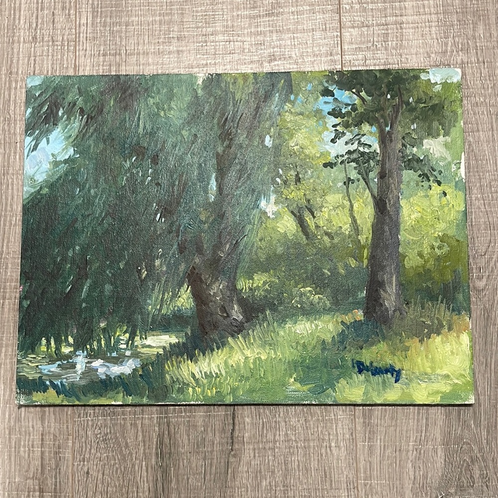 “Willows by the Pond” painting by M. Stephen Doherty. Oil on wood. Beautiful!